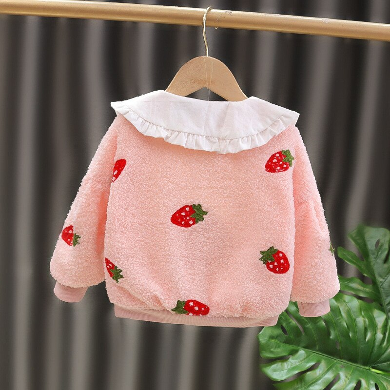 Baby Meisje Kleding Herfst En Winter Meisjes Plus Fleece Jas Babykleertjes Fruit Patroon Thicken Winddicht Vest Jas