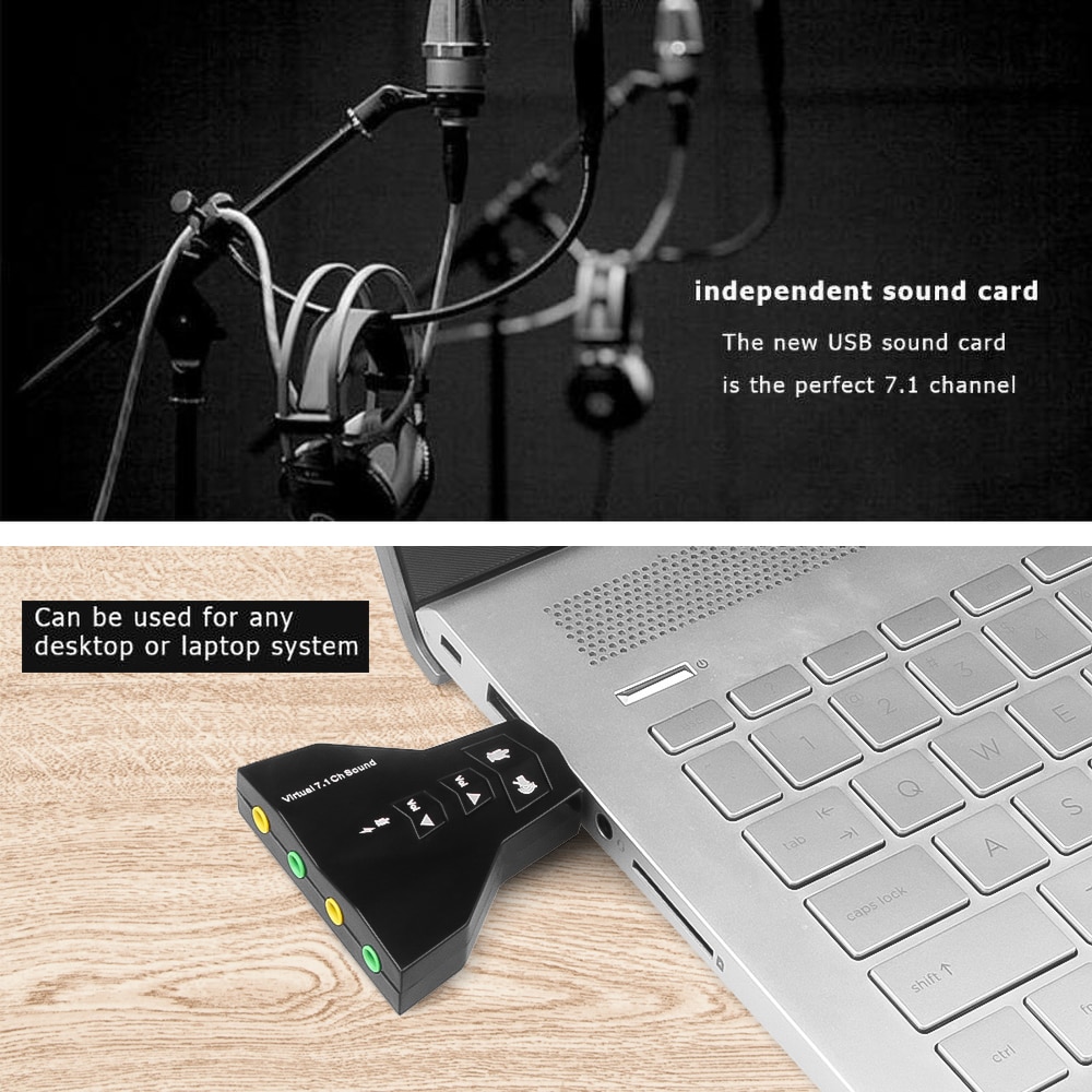 Mini External 7.1 Channels USB 3D Sound Card Audio Adapter for Laptop PC for Macbook Dual Virtual 7.1 USB 2.0 Double Sound Card