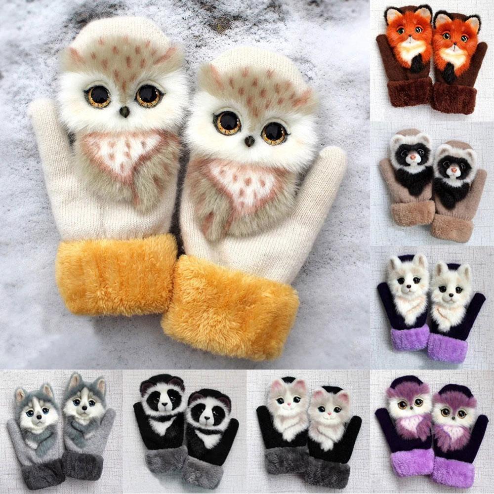 Animal Cat Dog Panda Racoon Kid Winter Warm Soft Princess Girl Mittens Full Long Gloves Fingers Cute L3E8