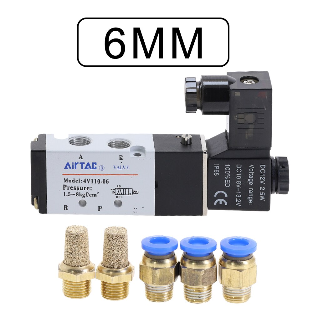 AIRTAC 4V110-06 5 vías 2 posiciones 1/8 "Electroválvula neumática DC 24V DC 12V AC 110V AC220V con 4mm 6mm 8mm racor: with-6mm-Fitting / AC220V