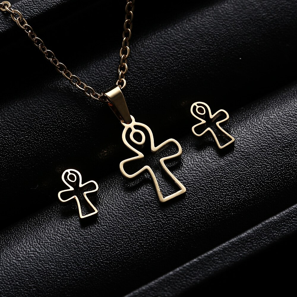 Rinhoo animal horse dragonfly Elephant Pendant necklace Earrings set Women Gold color Stainless Steel jewelry Set