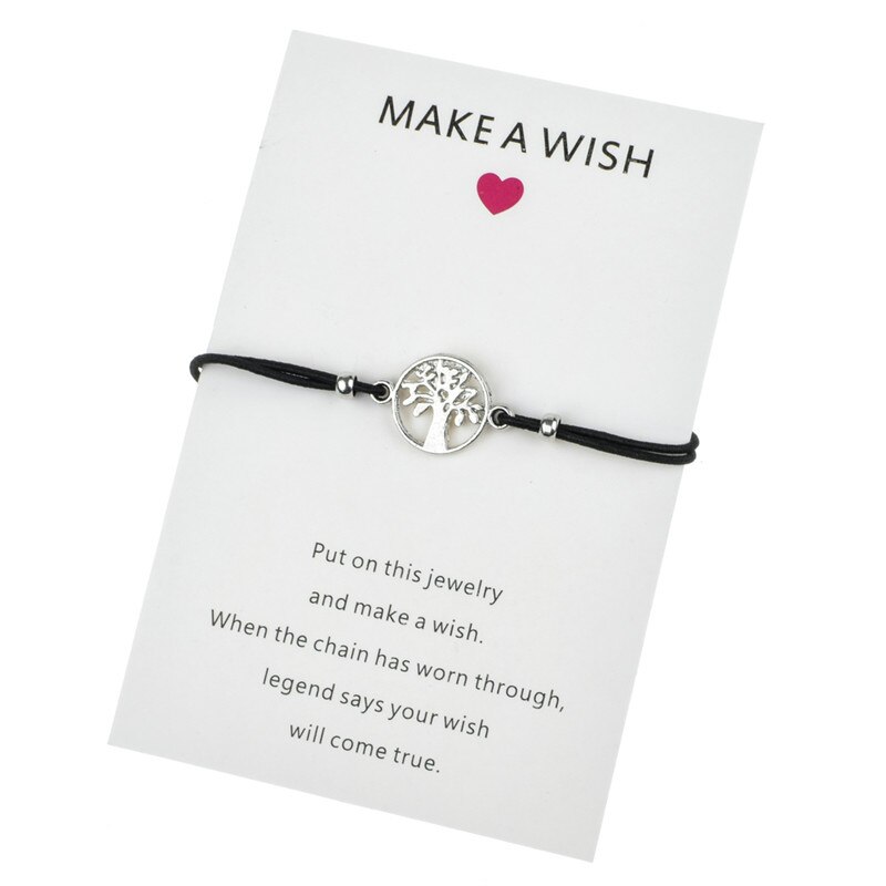 Een wens Papieren Kaart Handgemaakte Gevlochten Touw Ketting Armband Schildpad Boom van Het Leven Charms Armband voor Vrouwen Mode-sieraden: Tree of Life