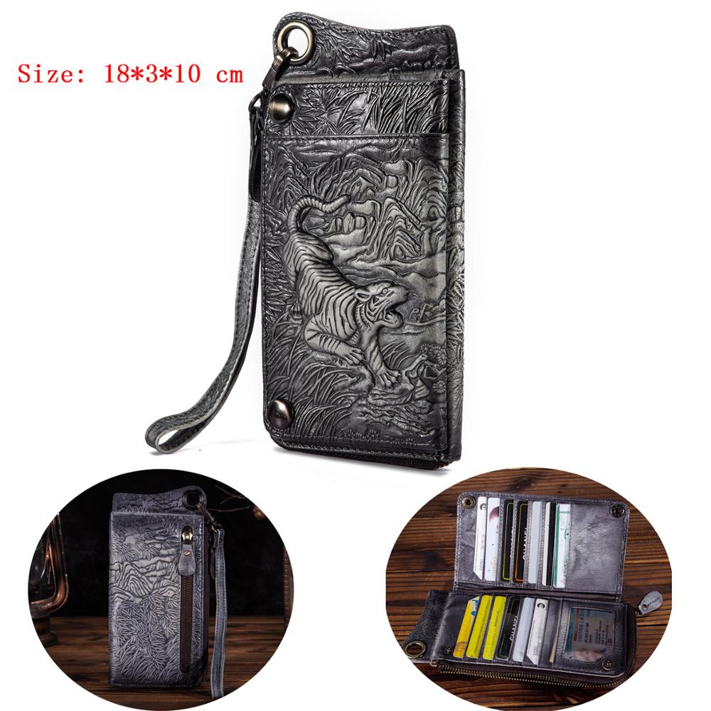 Unisex Top leather Card Holder Checkbook Zipper Around Organizer Chain Wallet Purse Clutch Handbag 1016: ck001-black-tiger