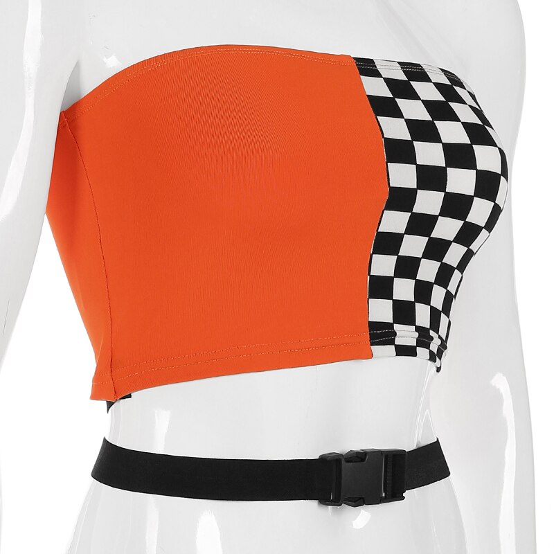 Jazz scene kostyme oransje rutete tube topp skjorter bursdag antrekk for kvinner hip hop street dance klær rave wear dame  dt1429