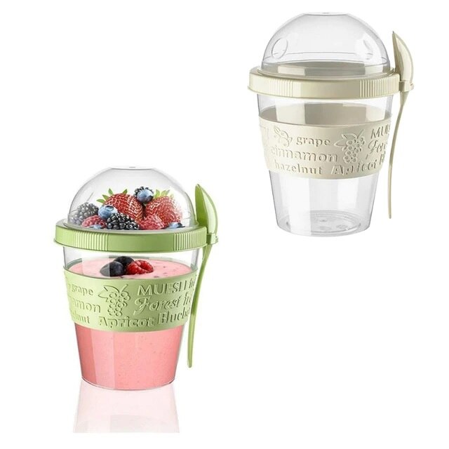 Chill To go Yoghurt Parfait cute cups muesli lunch box reusable Bottle Breakfast exotic Fruit with Spoon Holder party: Purple