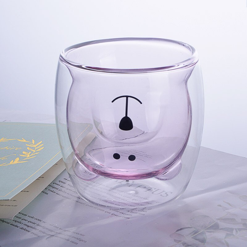 Precioso Panda Taza de cristal de doble pared 250ml oso taza de vidrio jugo vidrio resistente al calor taza de vidrio: Bear Pink