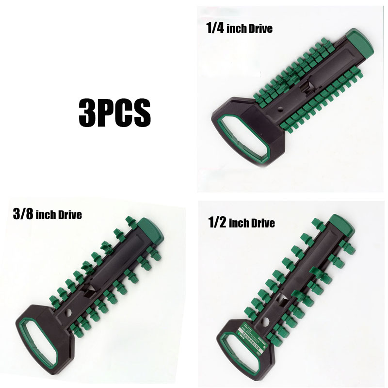 Jeu de clés à douille, organisateur de rangement, entraînement 1/4 "3/8" 1/2 ", Interface carrée, plateau à douilles, support coulissant, support de clés à douille: Marron