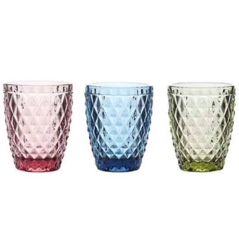 Gravyr vattenglas 3 st kopp 240ml 350ml för juice mjölk vattenglas för att dricka europeiskt glas te rosa blågrön: Diamant 240ml 3 st