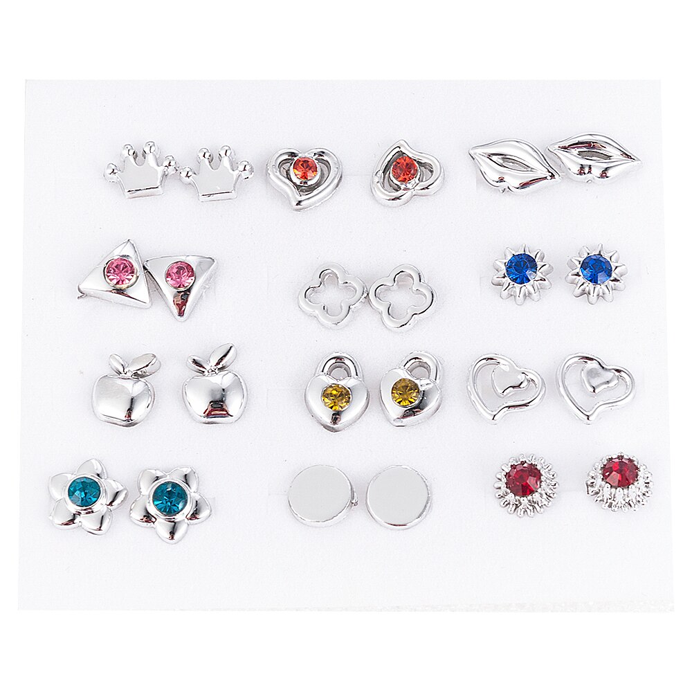 12~36 Pairs Women Girls Resin Plastic Crystal Diamante Flower Stud Earrings Set Random Style Gold Color Jewelry