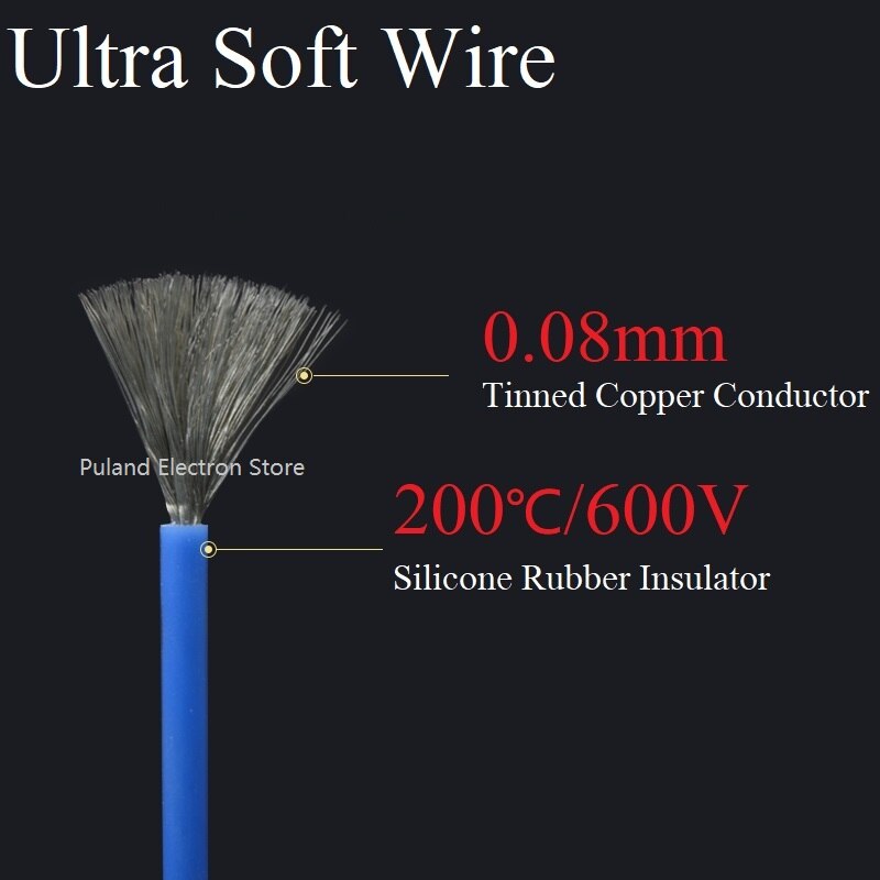 17AWG Silicone Gel Rubber Wire OD 2.7mm Flexible Cable High Temperature Insulated Copper Ultra Soft Electron DIY Line Colorful