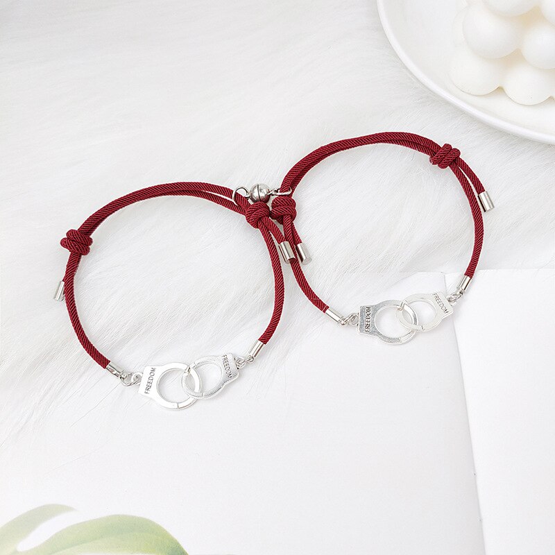 Conjunto de pulsera de esposas BBF para hombre y mujer, 2 uds., pulsera de cuerda ajustable, amuleto de amistad, pulseras a juego: Style 07