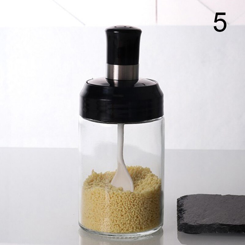 Transparente Küche Liefert Glas Gewürz Glas Für Salz Zucker Pfeffer Pulver Mit Löffel Kunststoff Gewürz Flasche Salz Lagerung Kasten: 5