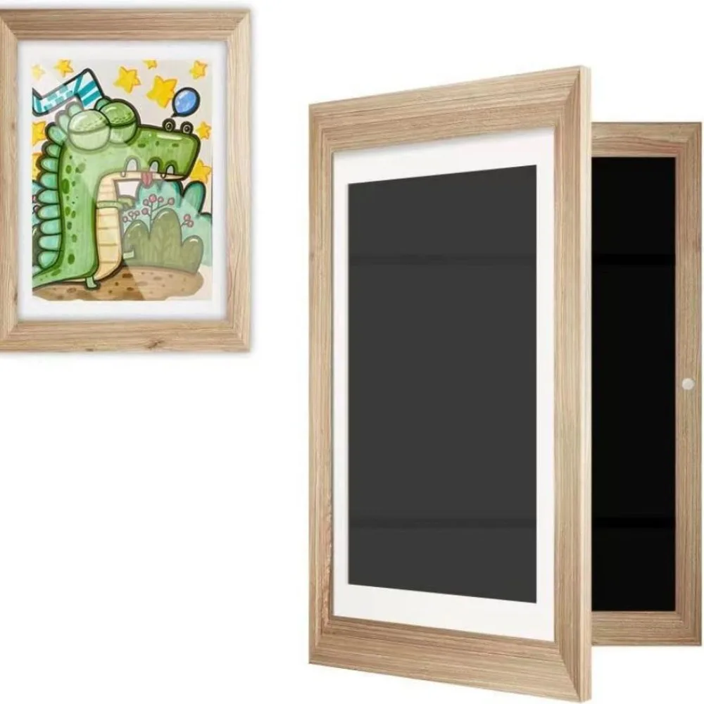 Decoración de pared, marco de arte de madera para niños, marco de fotos conmemorativo giratorio, tarjetas de retratos familiares cambiables, soporte de exhibición para niños: Borgoña