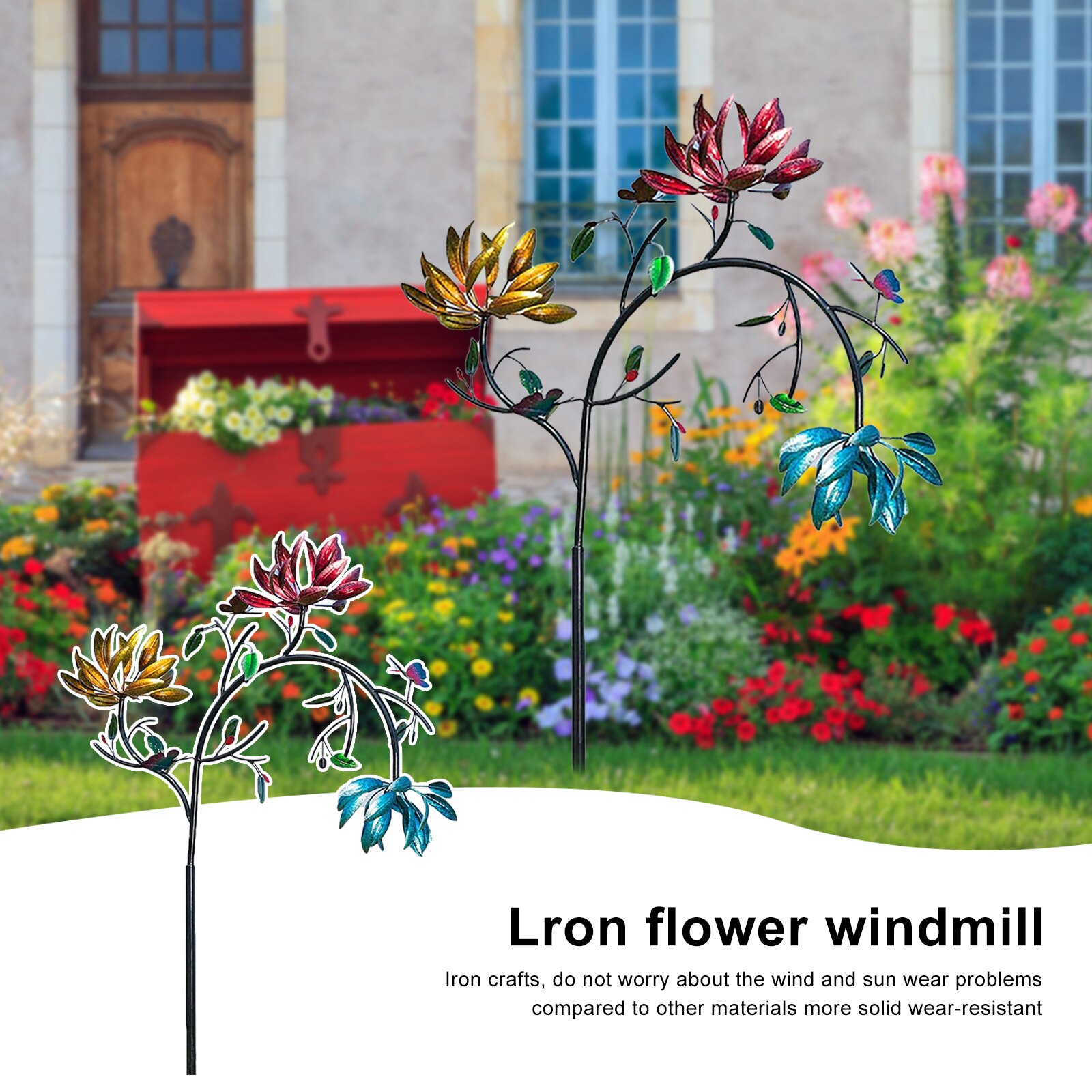 Metal Flowers Wind Spinner Spinning Windmill for Outdoor Home Garden Yard Lawn Patio Wedding Land Ornaments