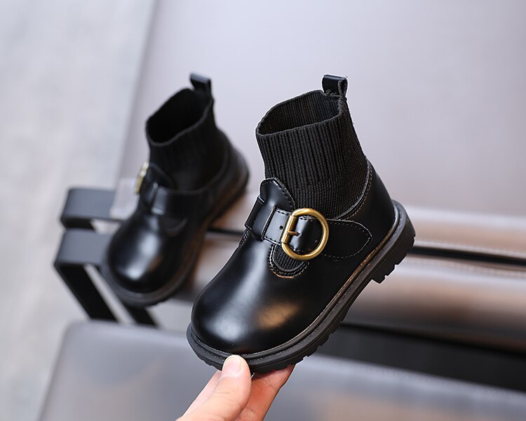 Filles bottes courtes automne hiver style scolaire à la fille princesse enfants chaussettes et bottes 1-3 ans: Black / 25