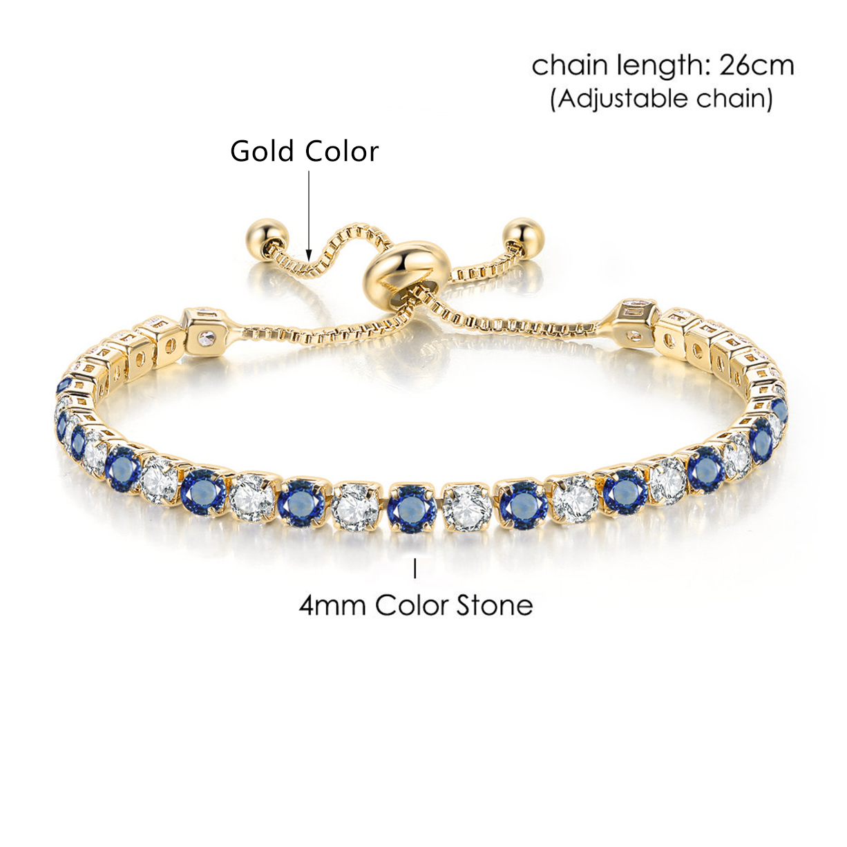 Tennis Bracelets For Women Simple Blue Round 3*3mm Zircon Rose Gold Color Girl's Bracelet Jewerlly Korean H055: SILVER PLATED
