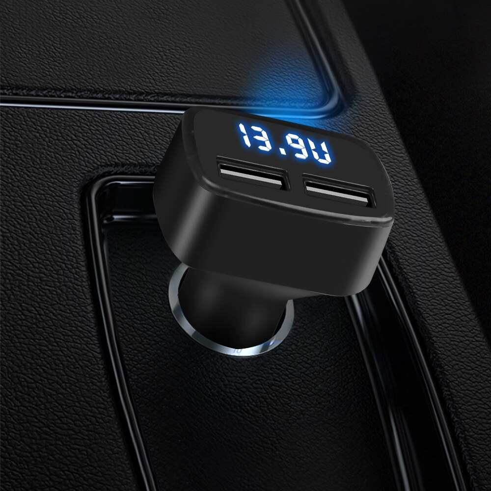 Universele 4 In 1 Dual Usb Dc 5V 3.1A Usb Autolader Adapter Met Spanning Temperatuur Digitale Blauw/rode Led Display Voor Iphone
