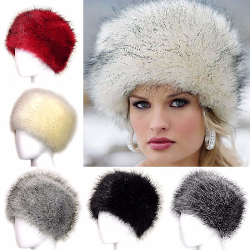 Winter Dikke Pluizige Hoofdband Voor Vrouwen Mannen Bont Haarband Russische Harige Oorbeschermers Elastische Tulband Brede Hoofddeksels Ski Hoeden Accessoires