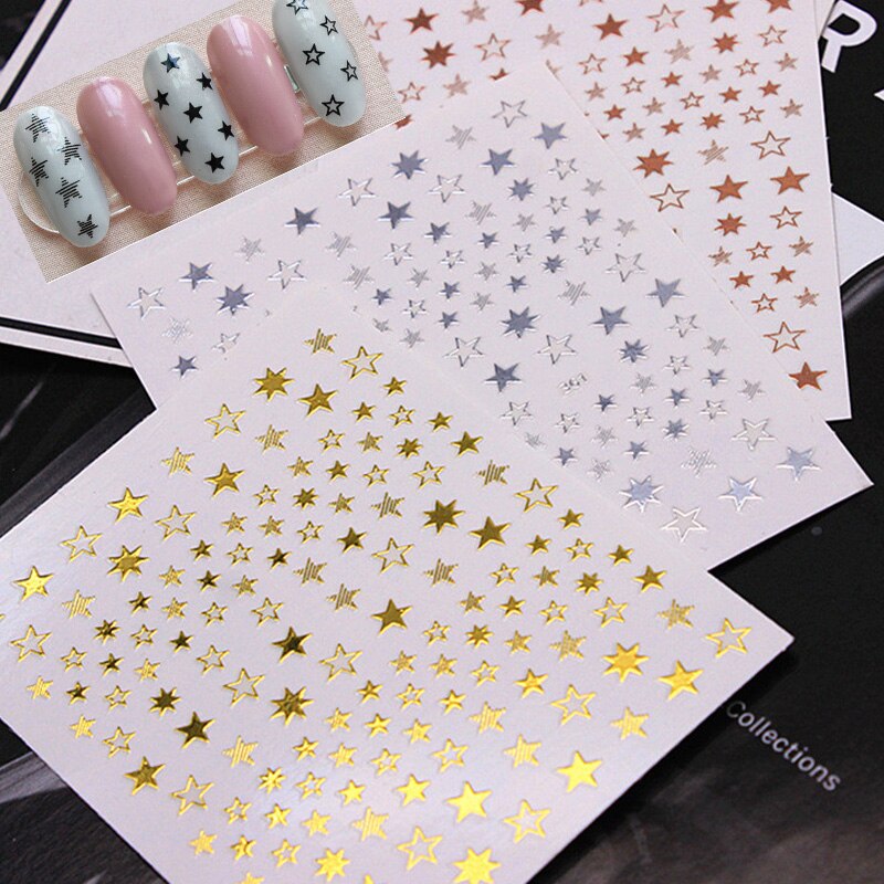 1Pcs Star 3D Nagels Art Sticker Goud/Zilver/Zwart Zelfklevende Sliders Diy Manicure Accessoires Decoratie