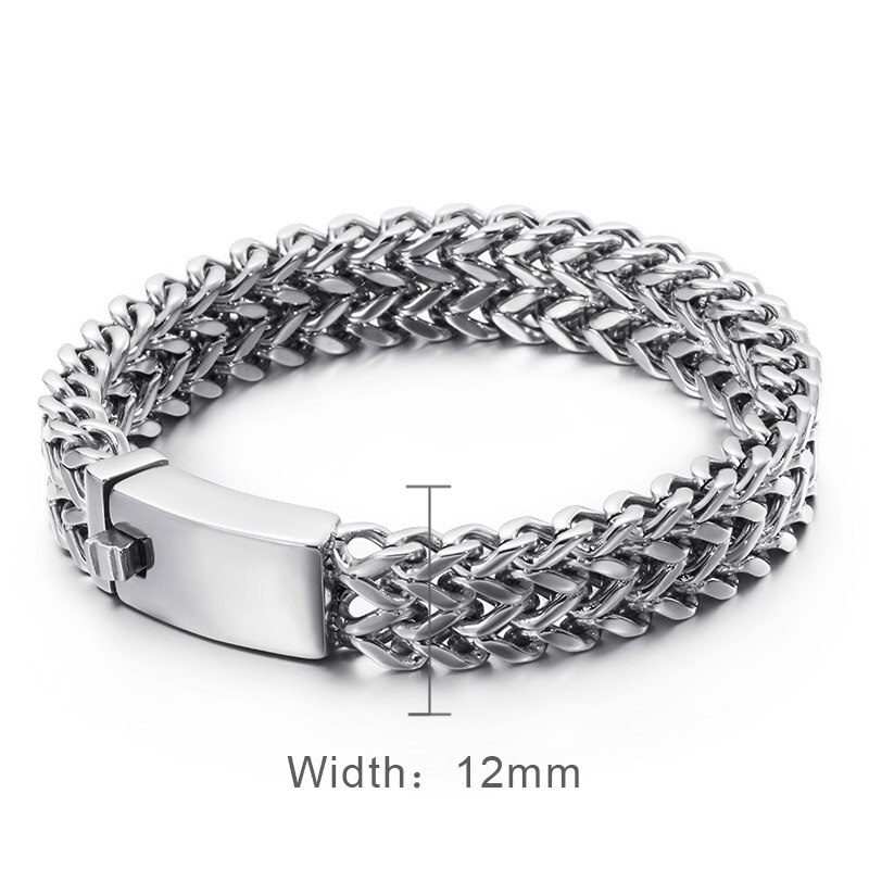 Fongten Mesh Link Chain Armband Mannen Punk Vintage Metalen Roestvrij Staal Mens Wrist Band Charme Brede Armbanden Sieraden: Steel 12mm Width / 19cm