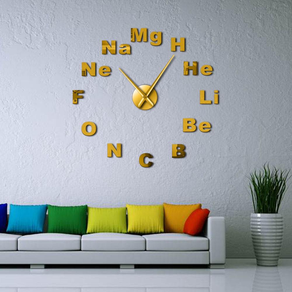 Periodic Table of Elements DIY Giant Wall Clock Chemistry Science Mirror Stickers Frameless Large Wall Watch Classroom Decor Art