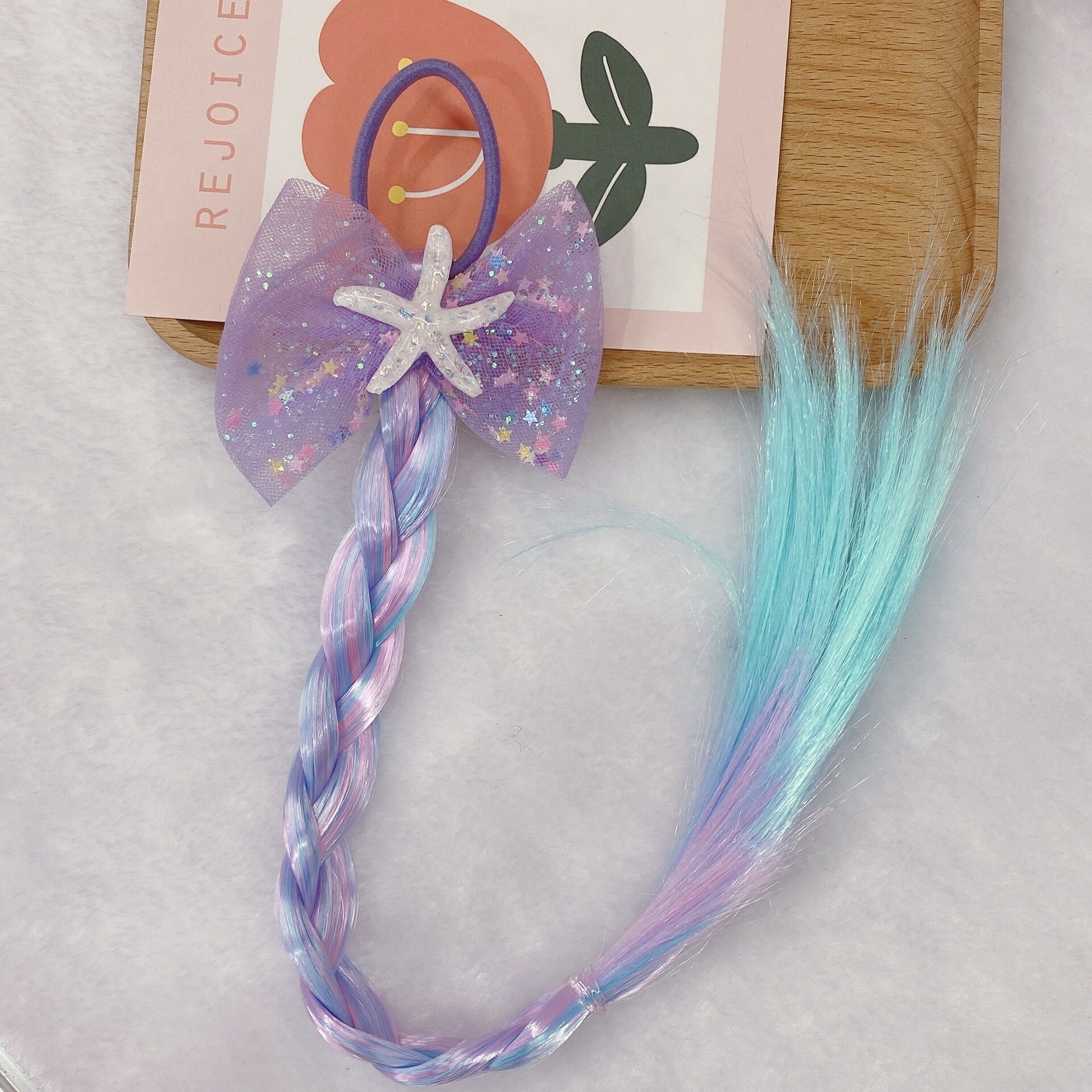 Diadema trenzada de mariposa con lazo de dibujos animados para niña, soporte para cola de caballo, bandas de goma, accesorios para bebé, peluca: 13
