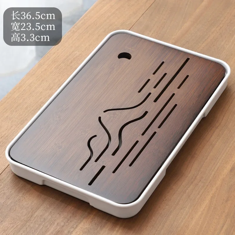 Portable Bamboo Tea Tray Kung Fu Tea Set Tray Grid Disk Household Drainage Storage Tea Tray Quick Drainage Dry and Wet Dual Use: Silver