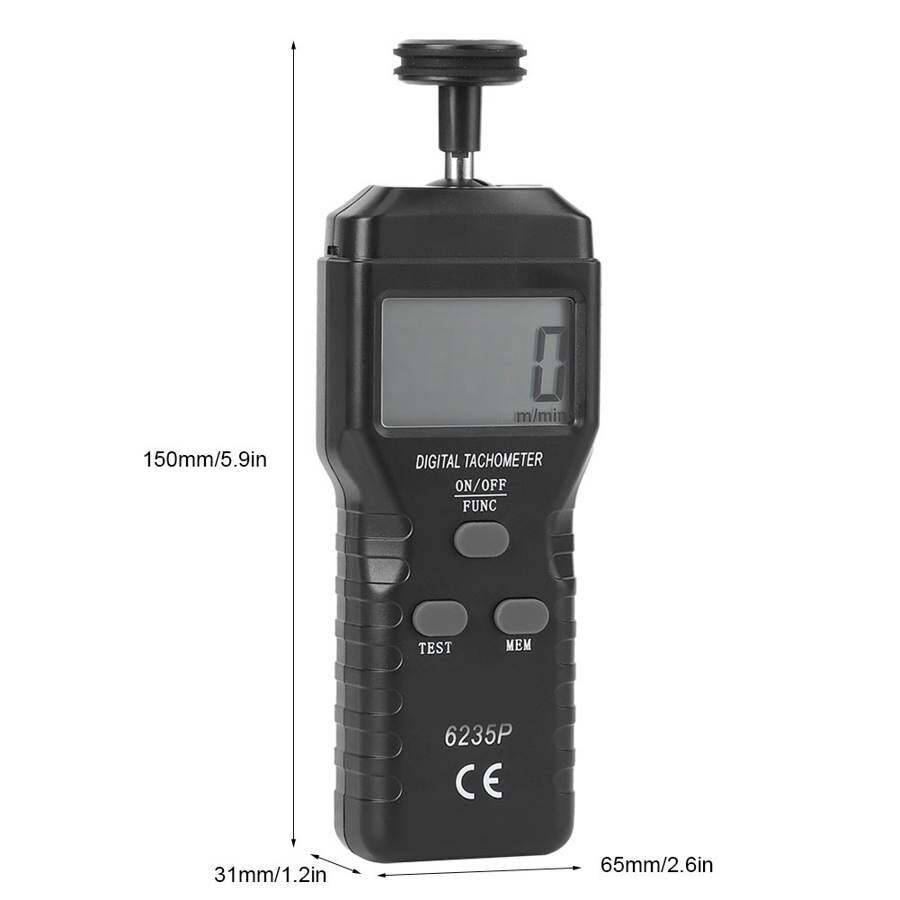 Intelligent Digital Tachometer 6235p Smart LCD Digital Tachometer 1.0-19999 rpm Contact-Type Tach Speed Gauge Tester