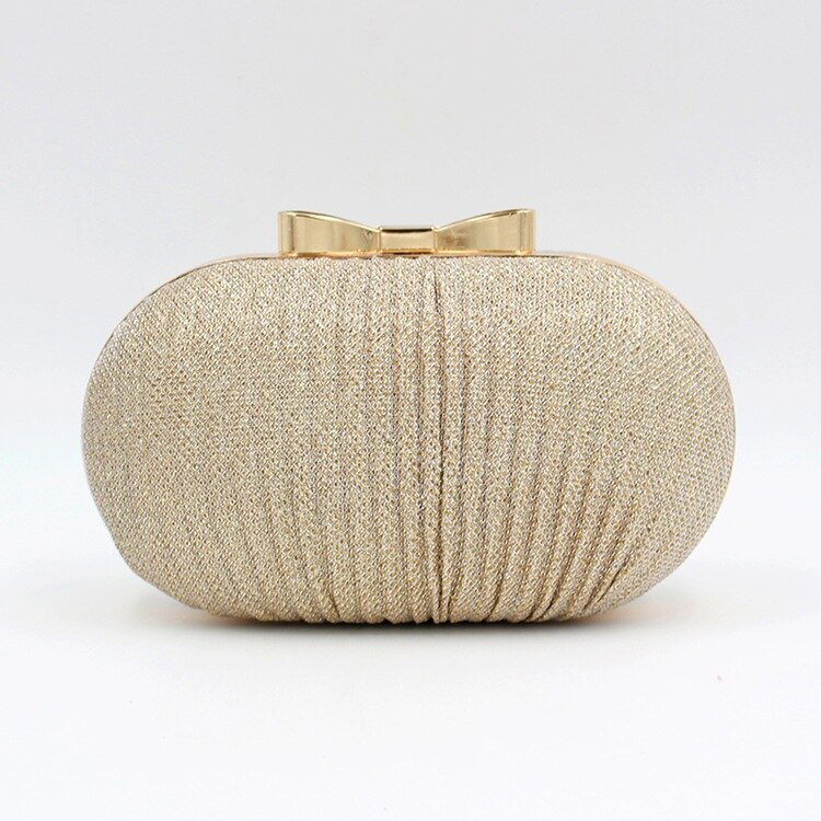 Pochette de soirée noire et argentée pour femmes, sac à main brillant de mariage, sac à bandoulière avec nœud en métal scintillant pour femmes, pochette avec chaîne: Champagne