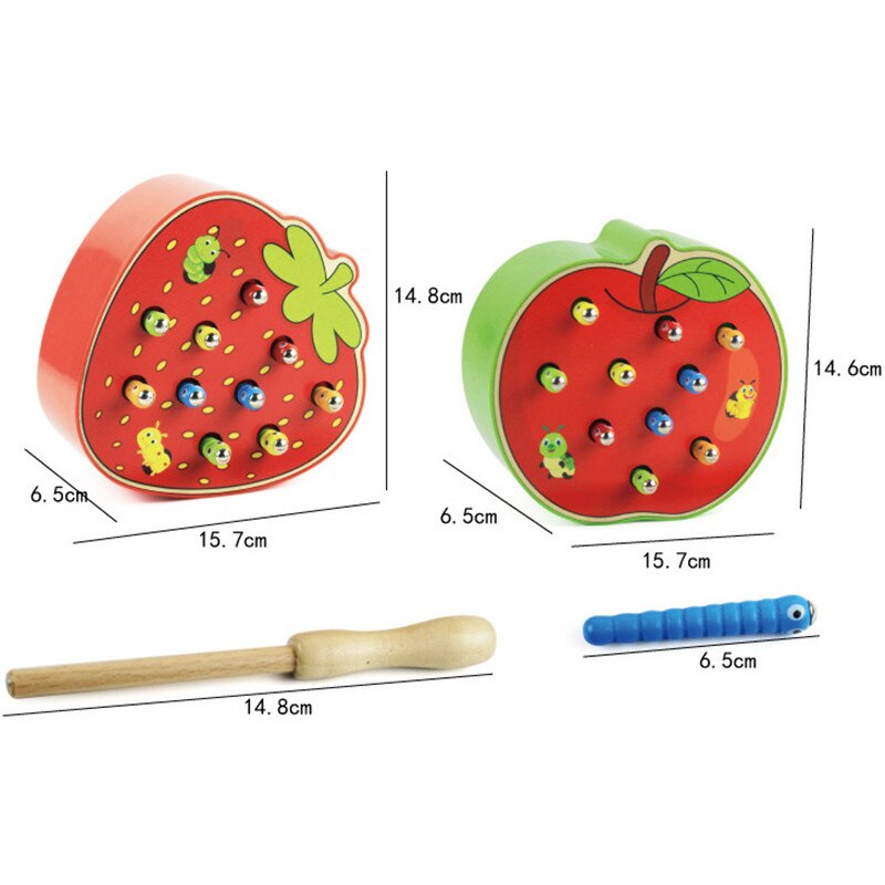 Montessori Spielzeug Apple Magnetische Holz Spielzeug Erkennen Pädagogisches Spielzeug Für Kinder Kinder Spielzeug Wurm Essen Apple Montessori Materiales