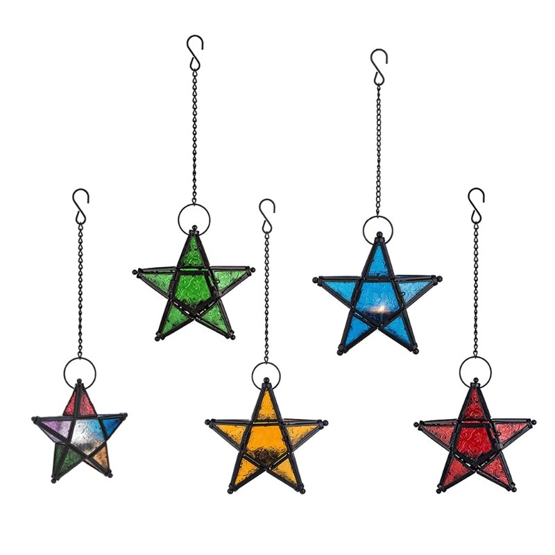 Ster Glas Votive Waxinelichtje Houder Opknoping Verlichting Lantaarn Bruiloft Geboorte 270B
