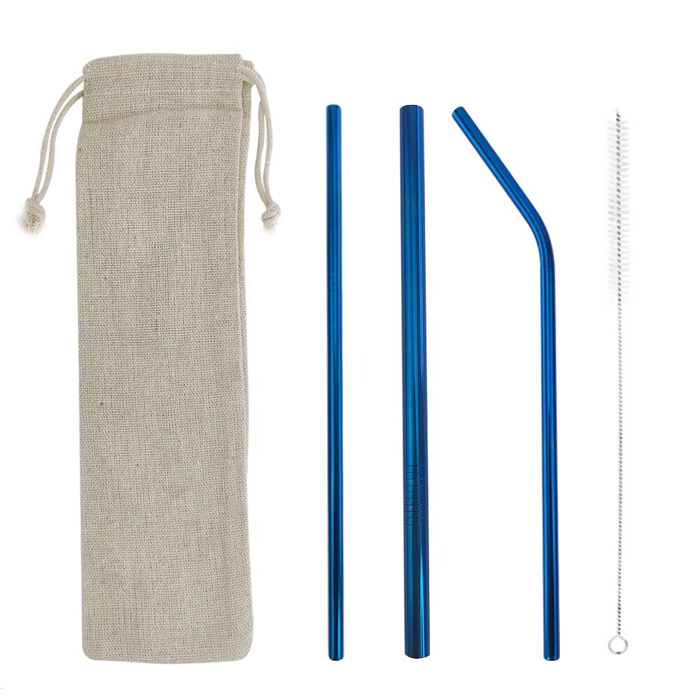 Bar party tillbehör dricka sugrör 304 rostfritt stål metall halm med renare borste för muggar 20/30oz: Färgrik