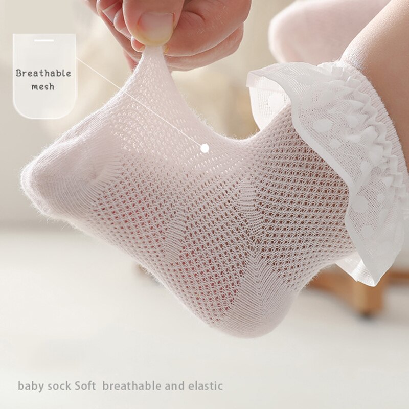 Spitze Rüsche Neugeborenen Baby Socken Weiche Sommer Gittergewebe Atmungsaktive Baby Mädchen Socken Kleinkind Kleinkind Anti-Unterhose kurz Socke Sokken
