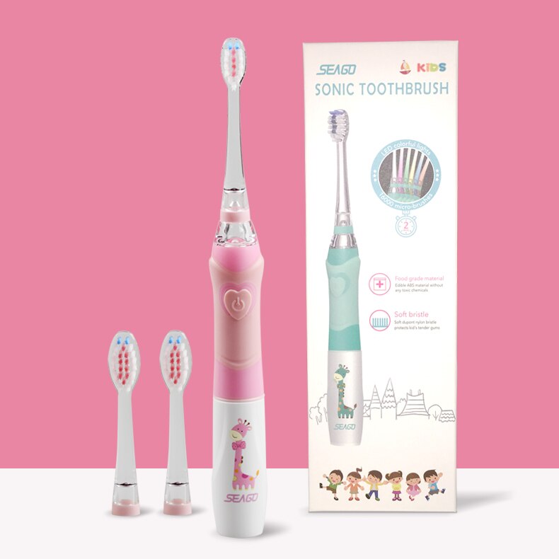 SEAGO-cepillo de dientes eléctrico para niños, dispositivo dental sónico, impermeable, automático, con luz LED, para 3-12 años: Pink