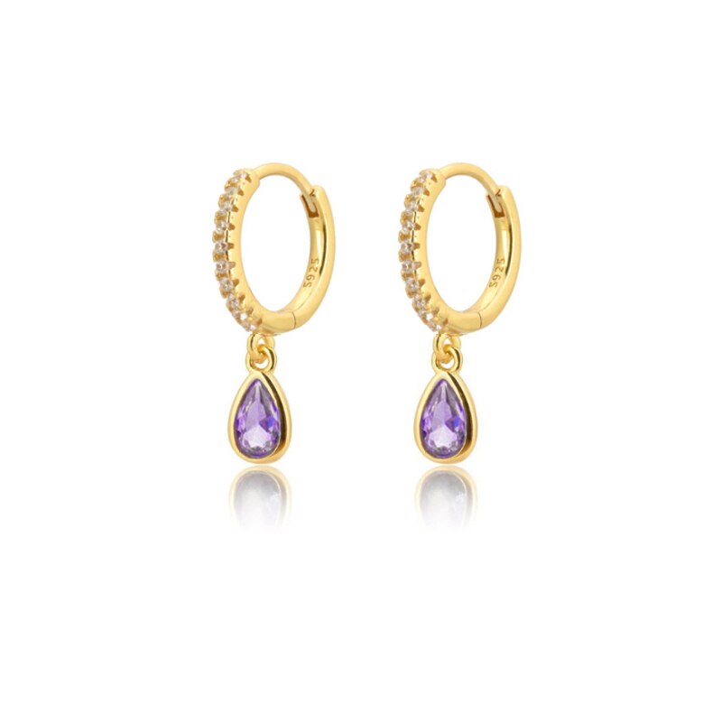 Moda zircone colorato goccia d'acqua piccoli orecchini a cerchio ciondola orecchini a cerchio per gioielli da donna accessori Pendientes: L0257