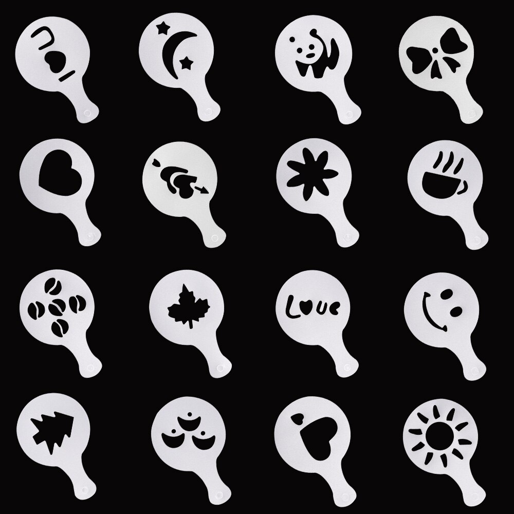 Coffee Tool C0ffee Decorating Mold 16 PCS/Set Art Shaker Latte Latte Coffee Stencils Molds Molds DIY 16pcs Chocolate Spoon: Default Title