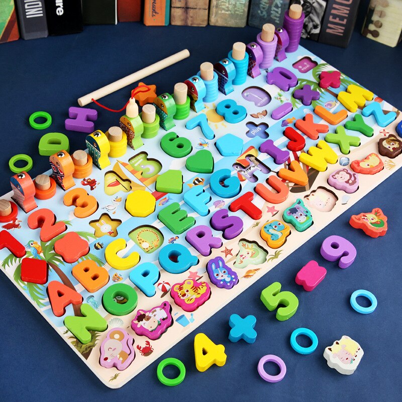 Giocattoli educativi in legno Montessori per bambini scheda matematica conteggio della pesca numeri forma digitale abbinamento educazione precoce giocattoli regalo per bambini: A014