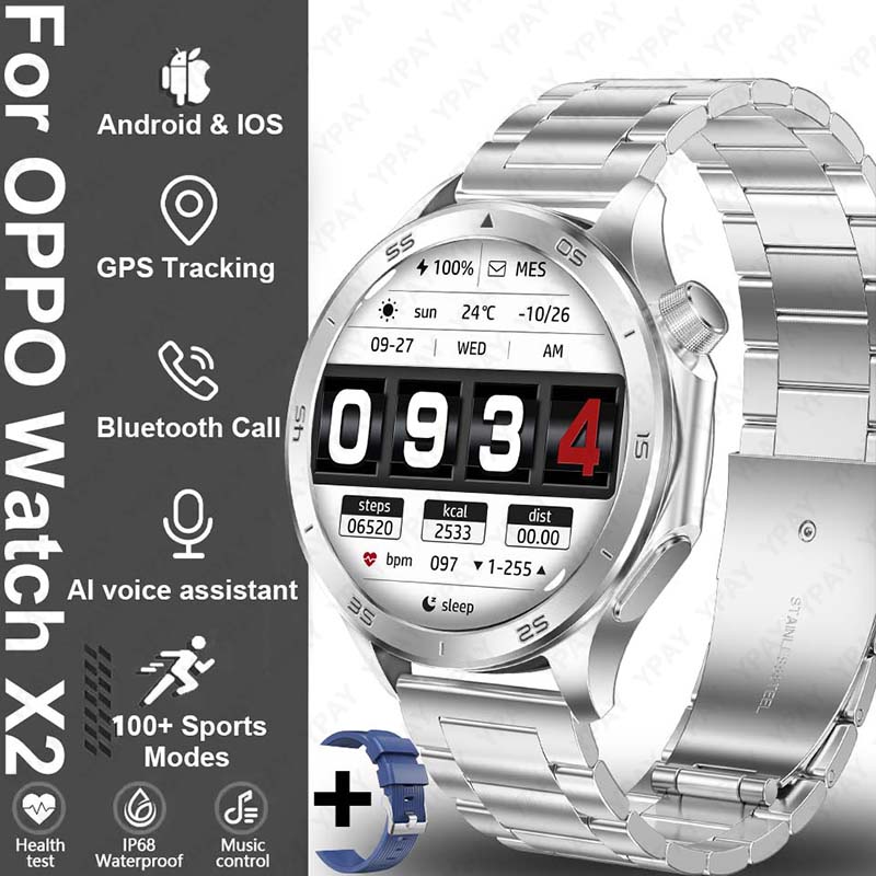 2025 New For Original OPPO Watch X2 Men GPS Smart Watch 1.53inch AMOLED IP68 Waterproof Bluetooth Call 100+ Sports Modes Watch: Preto