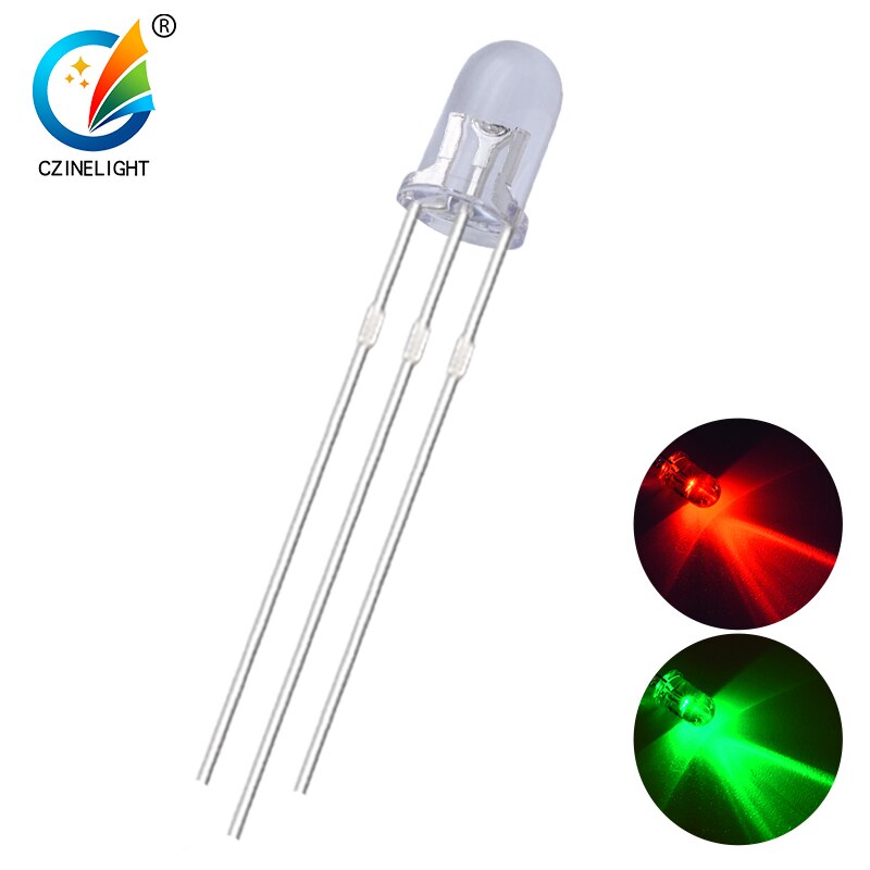1000 Stks/zak Czinelight Fabriek Prijs Dip F5 Clear Lens 3pin 5Mm Rode Plus Groen Blauw Geel Groen Bicolor Led emitting Diode