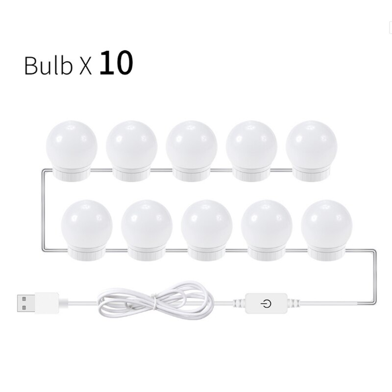 Usb led 5v makeup lampe væglampe skønhed 2 6 10 14 pærer sæt til toiletbord trinløst dæmpbare hollywood makeup spejl lys: 10 pærer