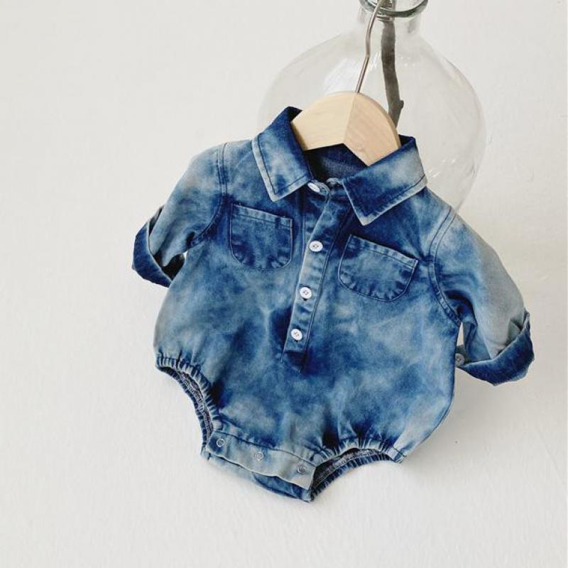 printemps 0-24m enfant en bas âge enfants fille bébé garçon Denim vêtements à manches longues body solide combinaison tenue bébé vêtements