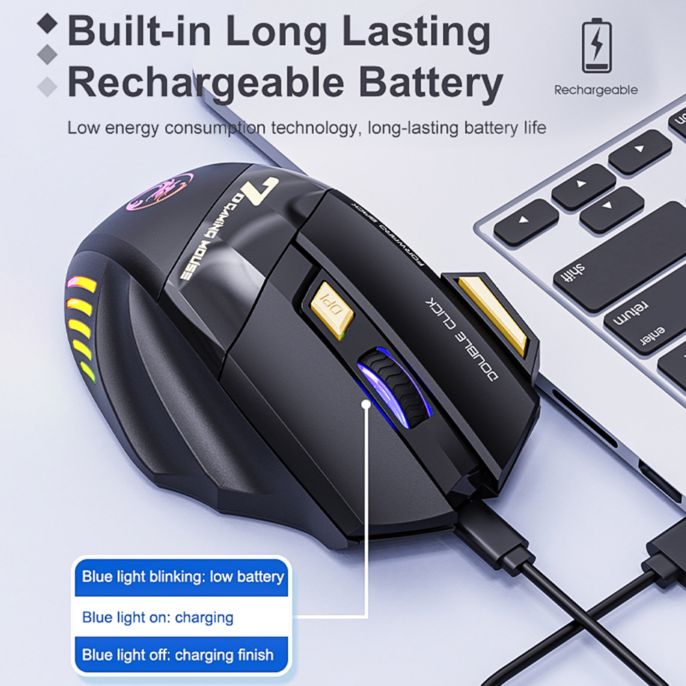 2.4GHz Wireless RGB Mouse Adjustable DPI 7 Keys Ergonomic Silent Gaming Mice for PC Gamer Mute Mouse Laptop Accessories
