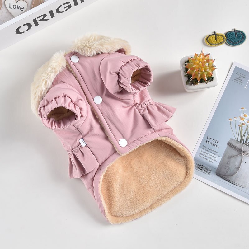 Vêtements de luxe pour animaux de compagnie, couleur rose, jaune, pour l'automne et l'hiver, ropa Para Cao, manteaux en fourrure de coton épaisse, pour animaux de compagnie