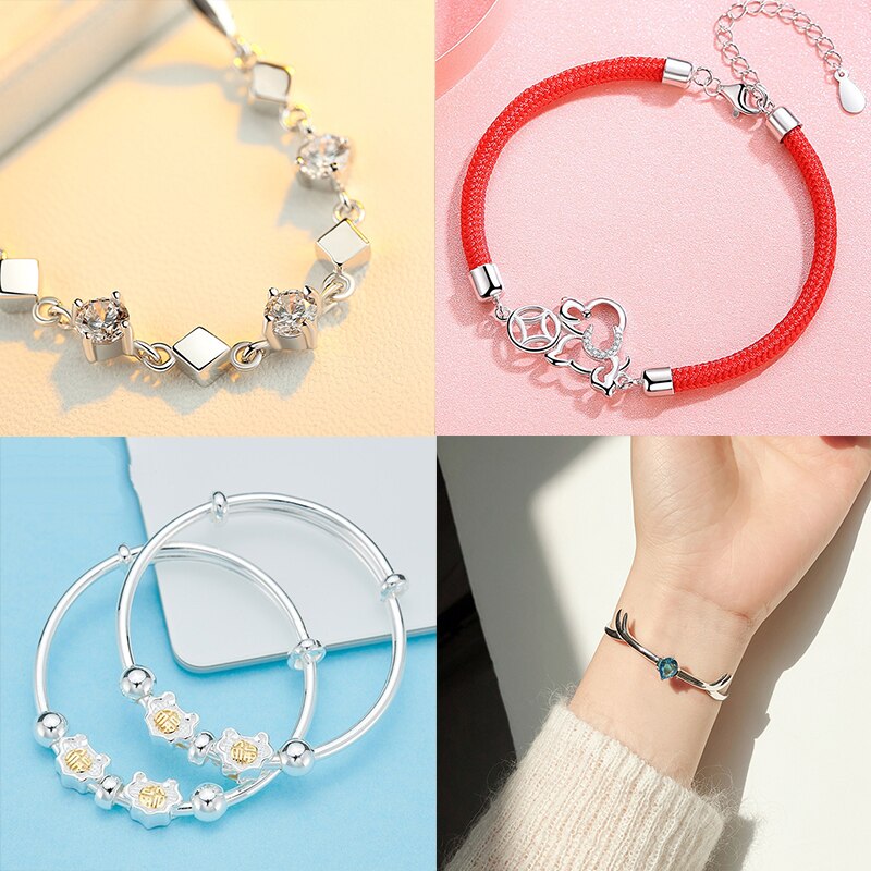 925 de plata de ley Pin rojo cuerda asta hueco perro auspicioso caracter chino pulsera añade temperamento