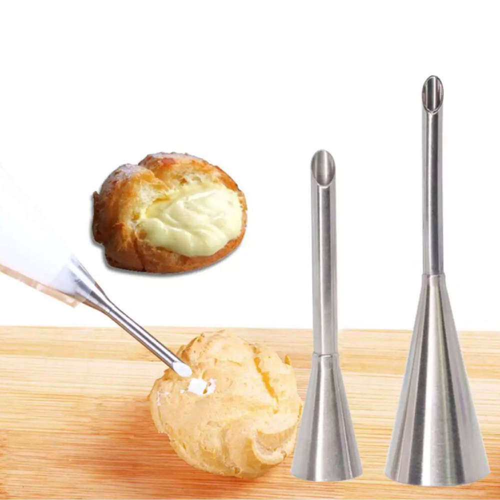 2pcs/set Cake Puff Tip Pastry Cream Stainless Steel Nozzle Decorative Baking Piping Nozzle Pipe DIY Home Kitchen Tools