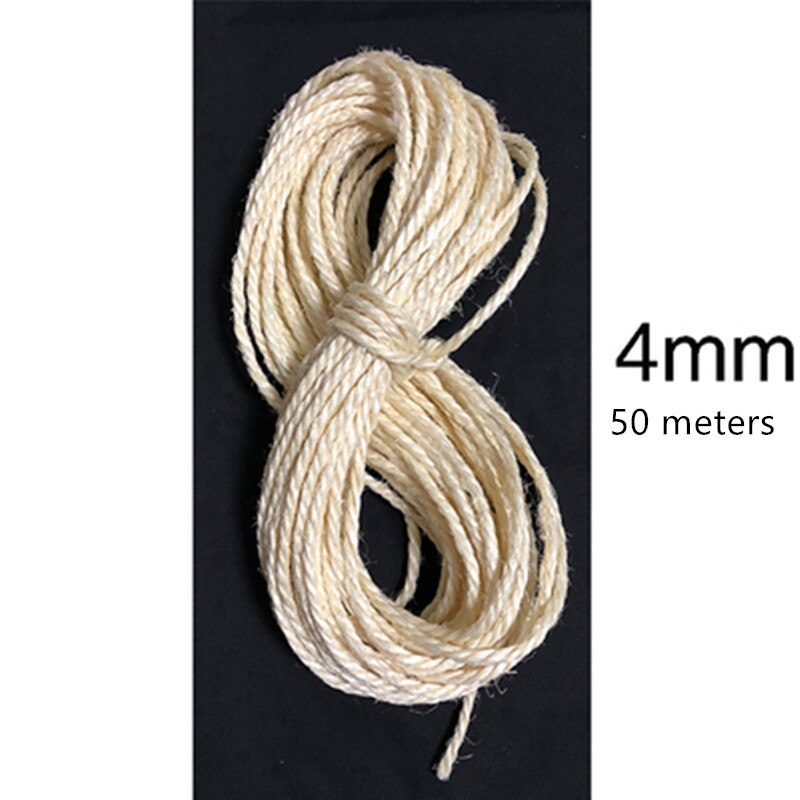 Sisalköysi kissa raapiminen kotitekoinen käsintehty sisal kiipeilyteline kissan raapimislauta kissan puu perusväri 6/8mm paksu: Valkoinen 4 mmx 50m