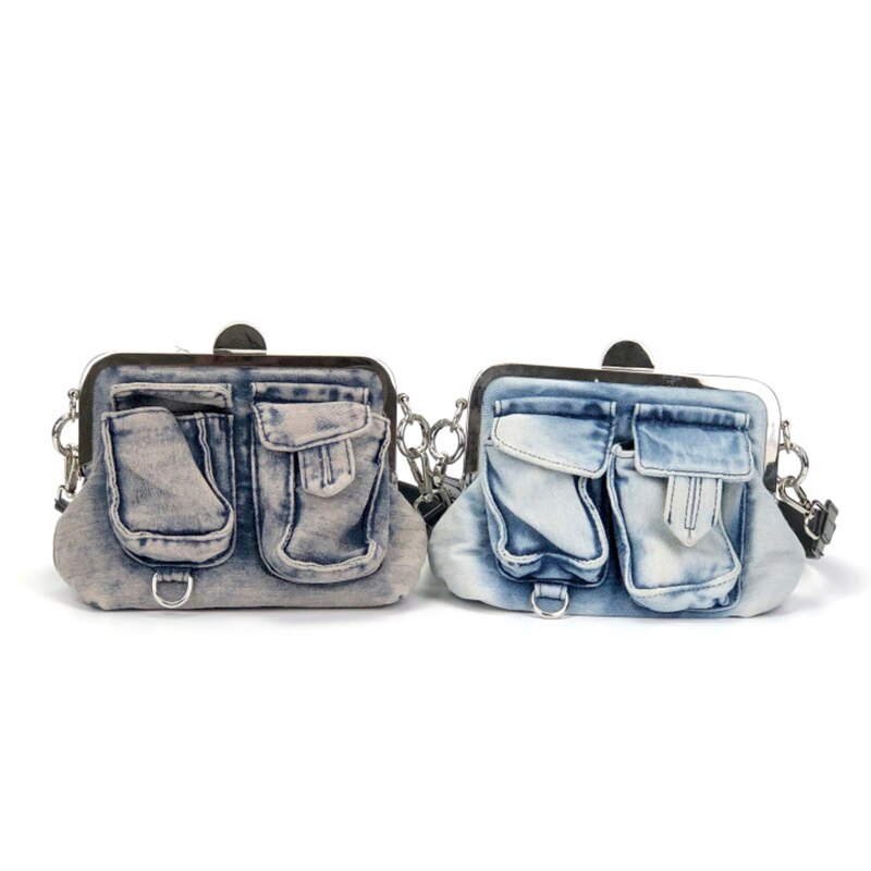 European and American Washed Denim Blue Underarm Bag Female Summer Denim Cool Retro Chain Shoulder Bag