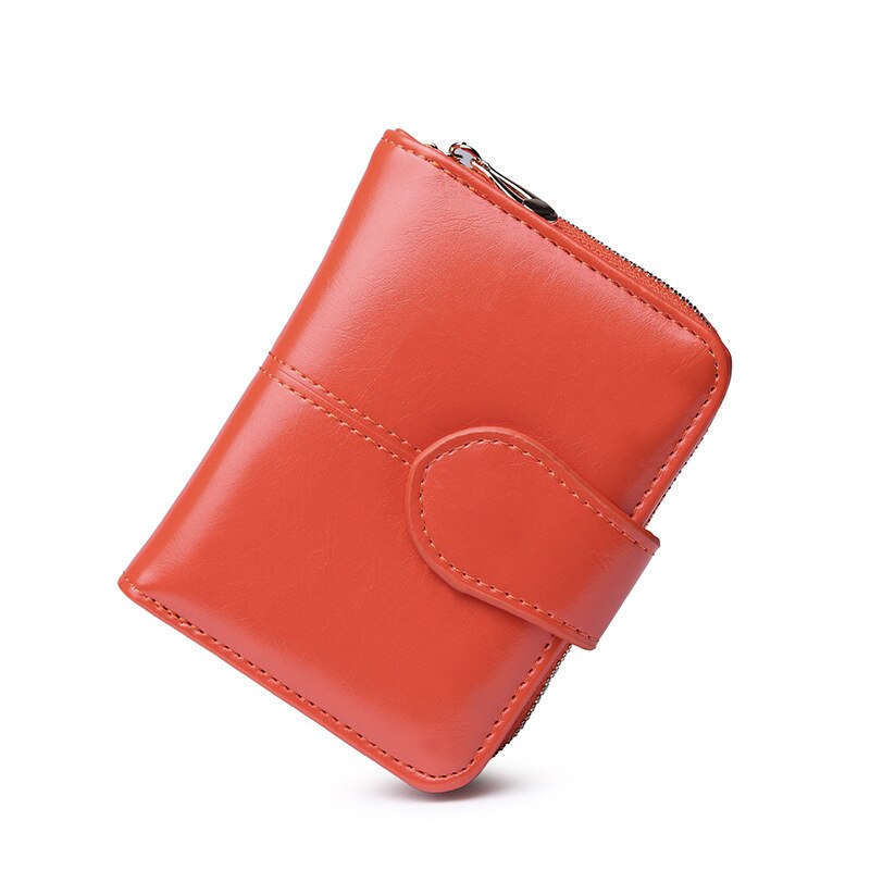 Short Wallet Female Waxed Leather Retro Coin Purse Hasp Coin Bag Student Wallet: Orange