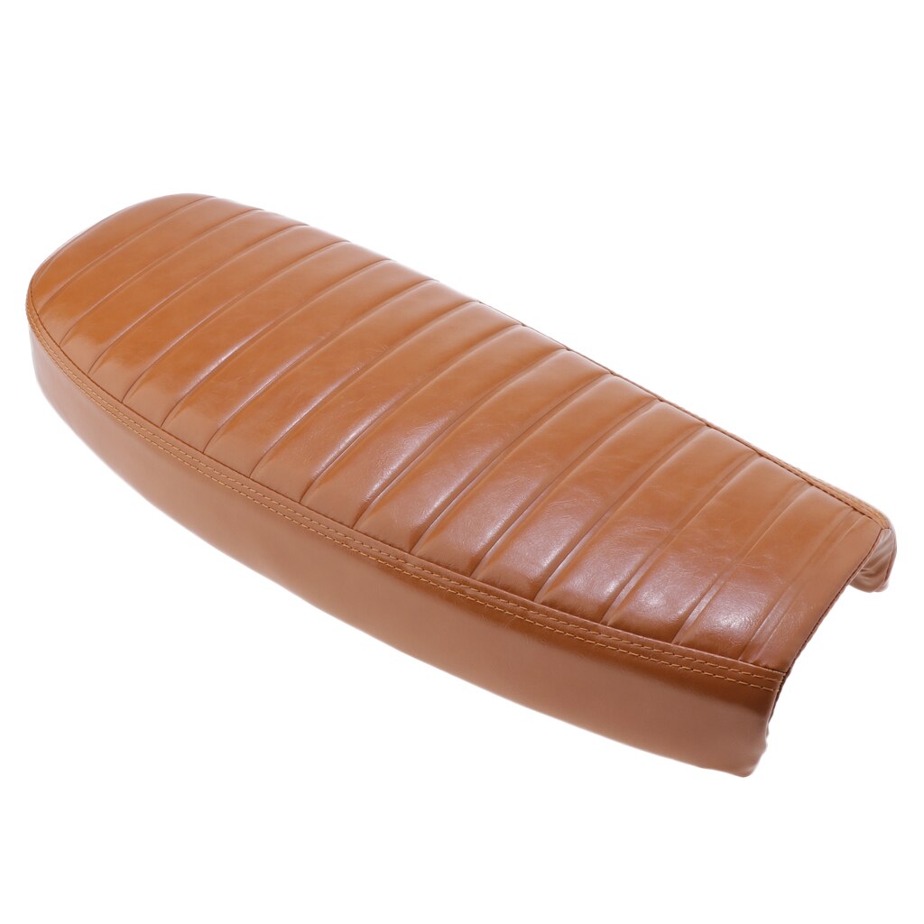Motorcycle PU Leather Cafe Racer Flat Seat Saddle Waterproof Brown Universal