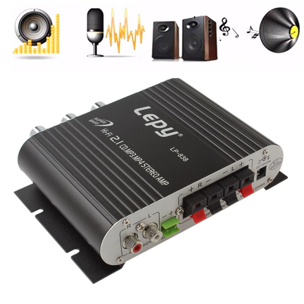 Lepy-AMPLIFICADOR DE Radio LP-838 para coche, reproductor de altavoz de graves estéreo de 12V, Hi-Fi, 2,1, CD, MP3, MP4, para el hogar